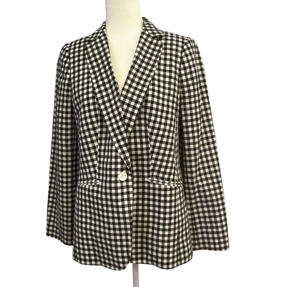 Talbots Blazer Linen/blend Womens size 8 Checkered black &White office siren